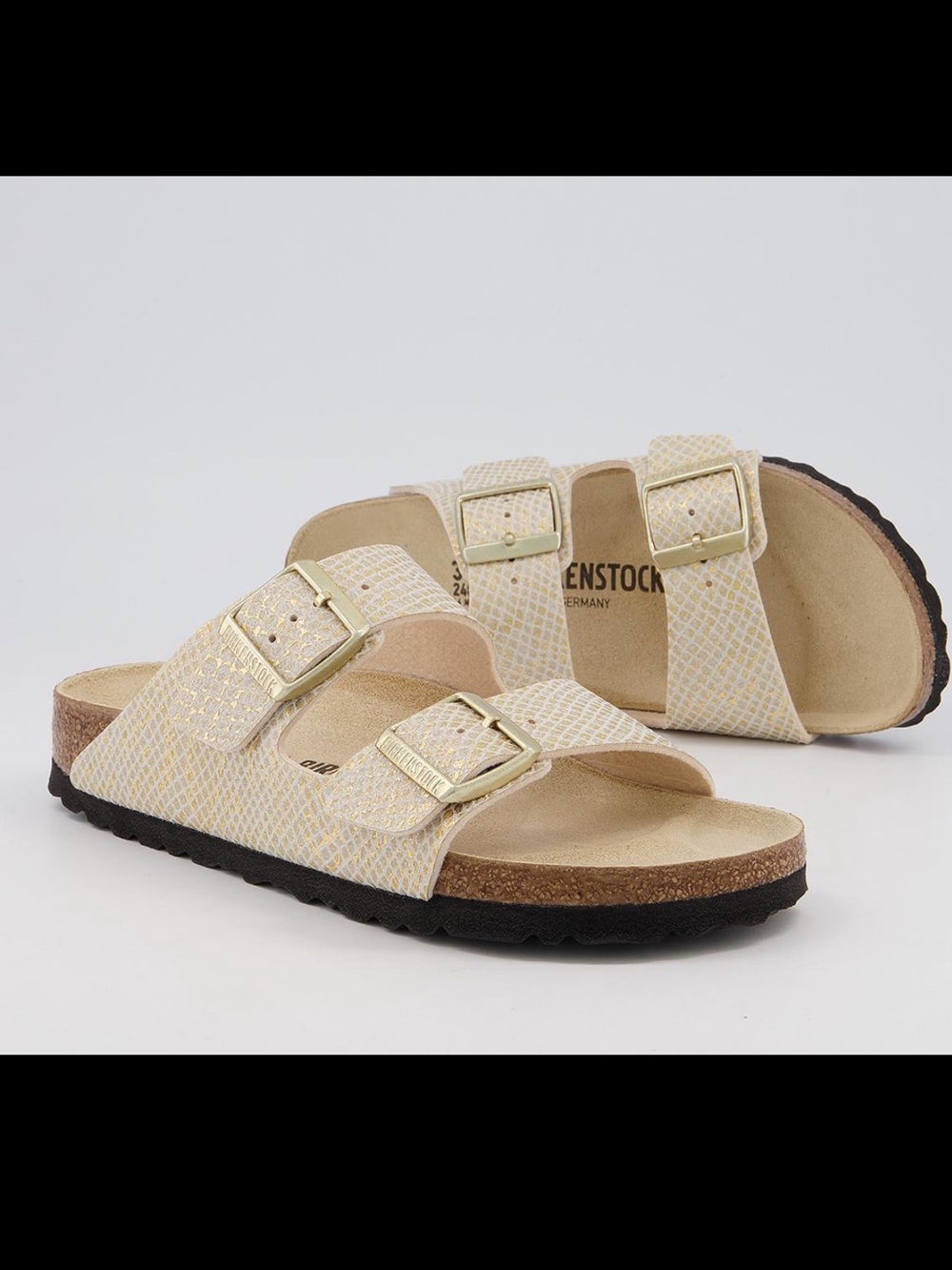 NWOB Birkenstock Arizona Shiny Python Sandals – Eggshell/Gold - 37